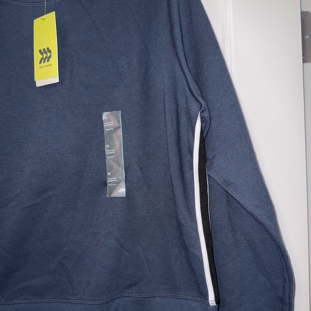 NWT All in Motion Navy Blue Crewneck with Side Stripes - Picture 3 of 4